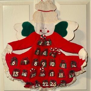 Vintage Advent Calendar Quilted Angel Wall Hanging Christmas 20” x 19”